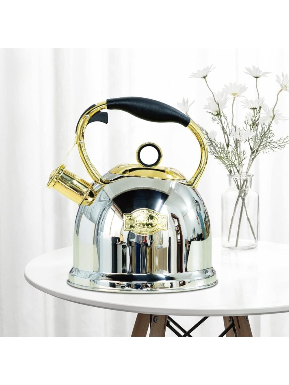Gold Kitchen Whistling Tea Kettle 3.0 Quart Stainless Steel Stovetop Tea Pot - Picture 4 of 6